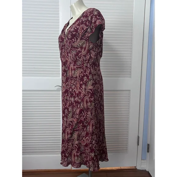 Venezia Silk Midi Dress Paisley Red Twist Front Plus Size 18/20 Lined - Picture 4 of 9